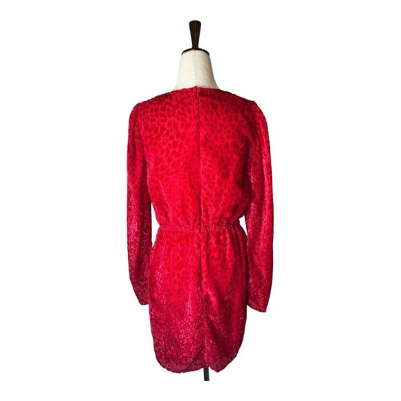 The Kooples Dress Women Large Red‎ Velvet Animal Print Puff Sleeve Mini Party - Picture 3 of 14